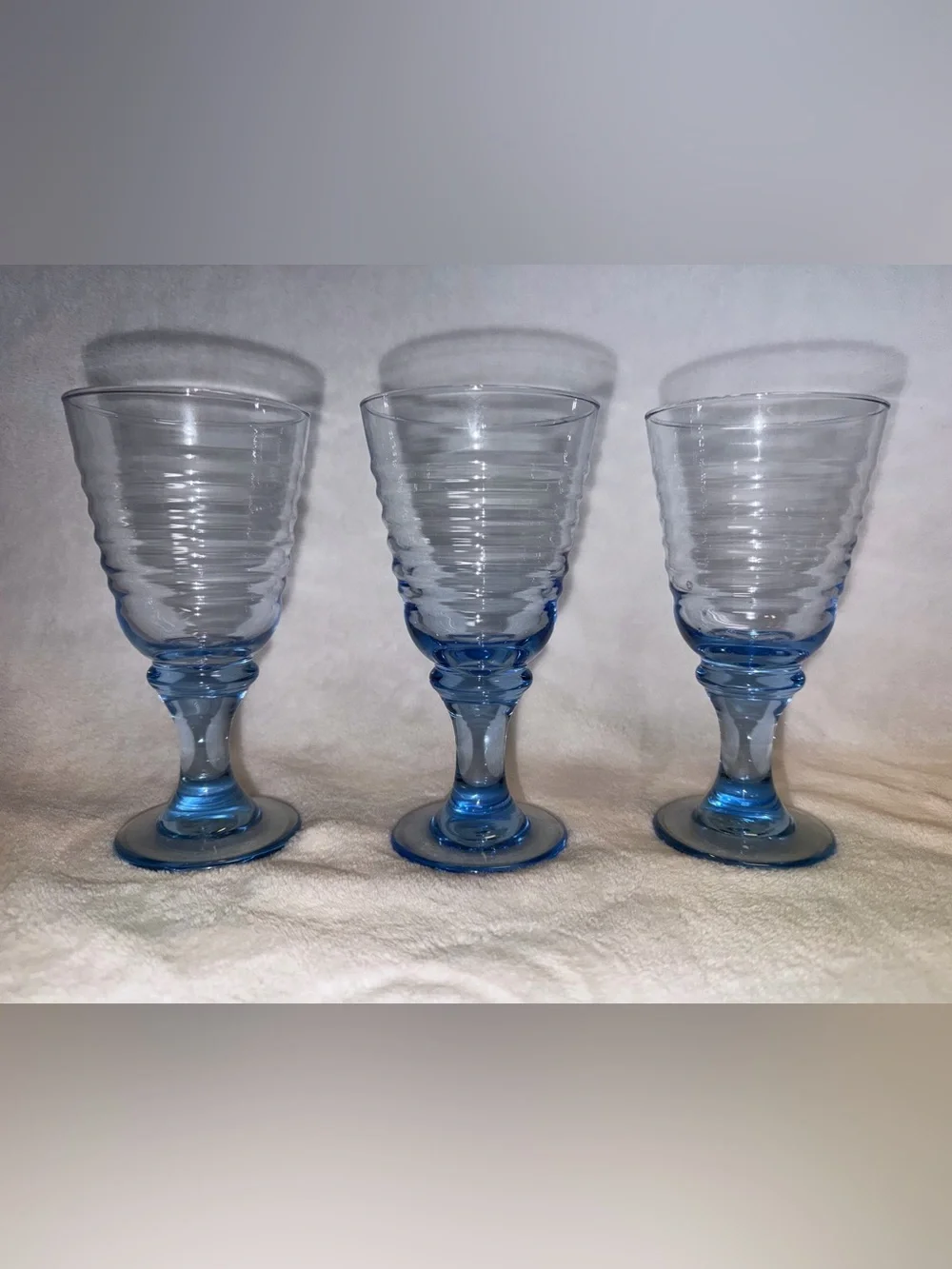 Vintage Set‎ of 3 Libbey Sirrus Blue Ribbed Water Wine Goblets 7